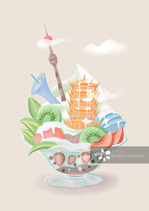 城市武汉建筑水果冰淇淋图片素材