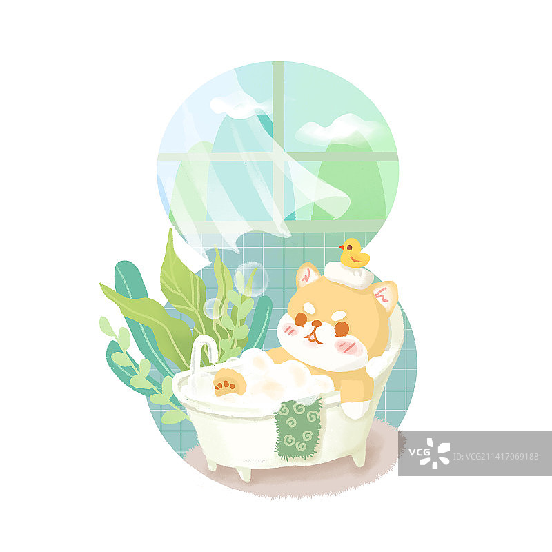 可爱的卡通小熊泡澡图片素材