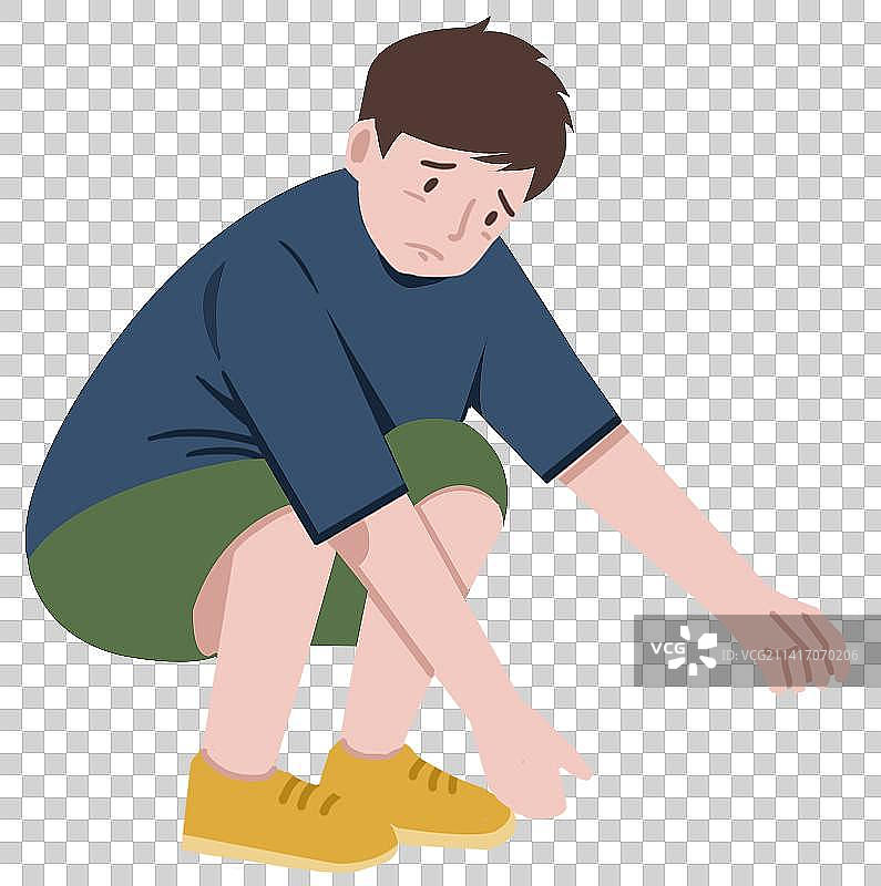 年轻人青年身体健康半蹲状态不佳情感情绪下蹲插画图片素材