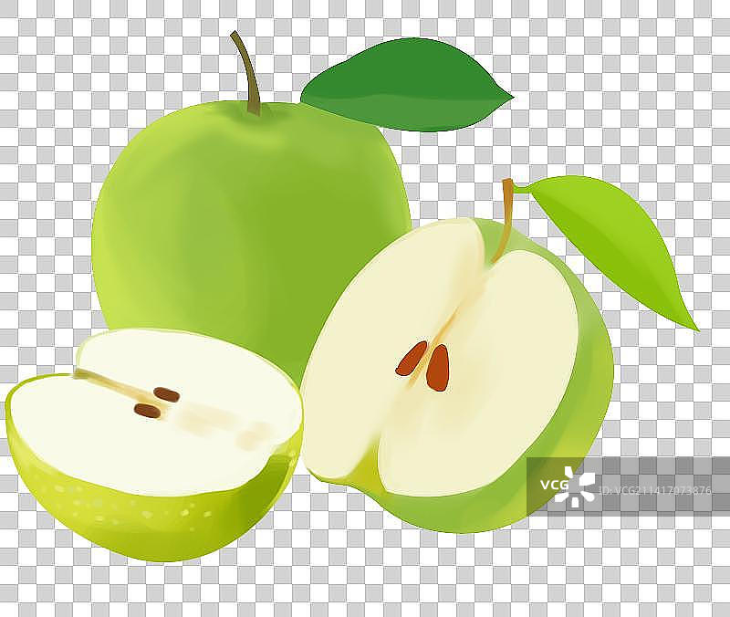 营养健康美味味道水果植物青苹果食用食材食品维生素微量元素插画图片素材