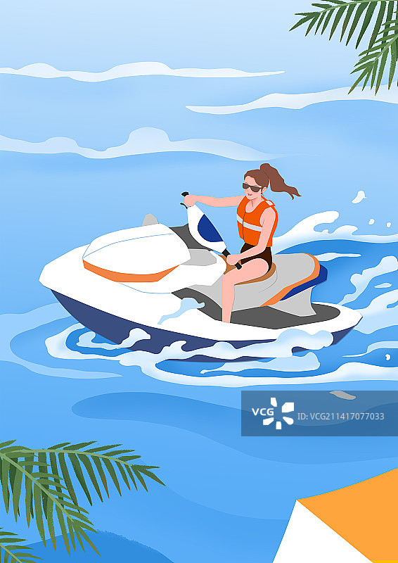 海上骑摩托艇的女子图片素材