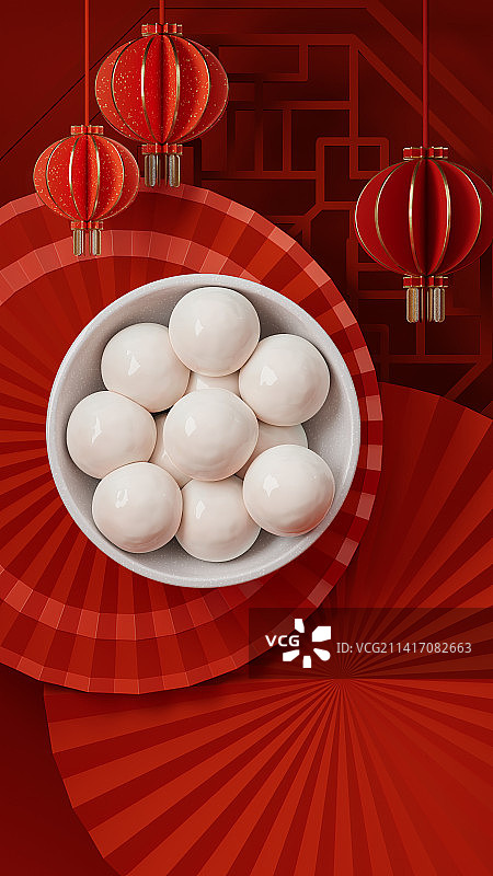 3D国潮新中式元宵节主题插画图片素材