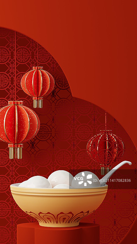 3D国潮新中式元宵节主题插画图片素材