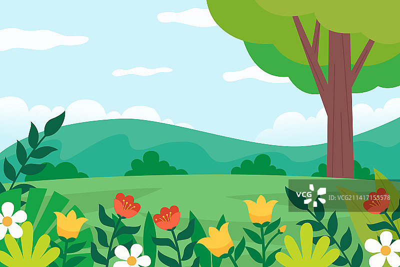 春天户外自然风景矢量插画图片素材