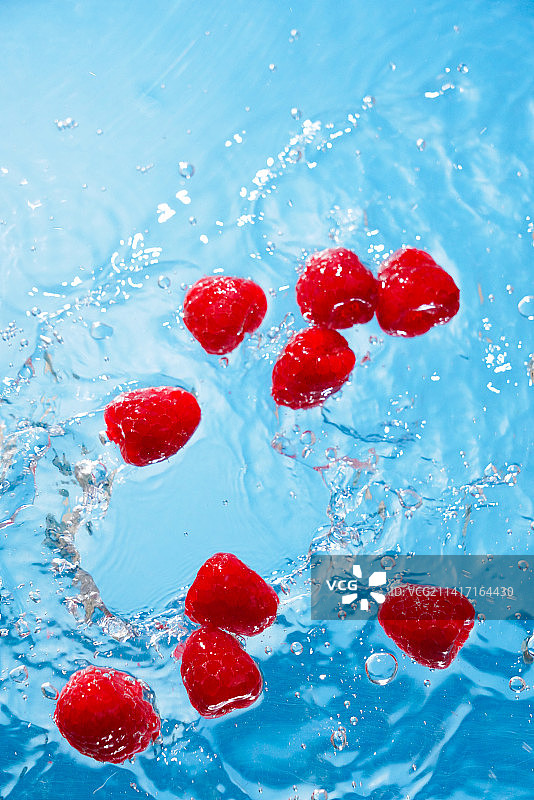 水中的树莓蓝莓图片素材