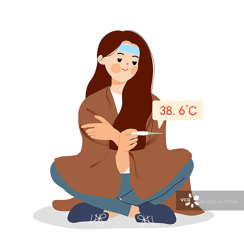感冒发烧测体温的女生图片素材