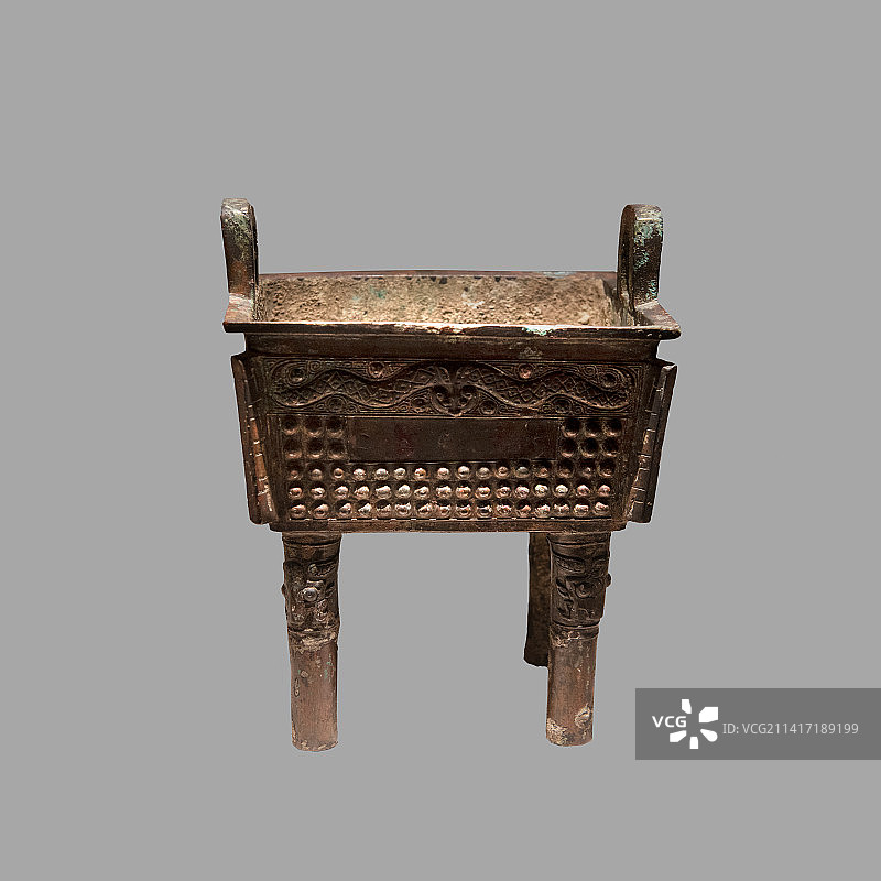 中国西周青铜器，二龙共首纹铜方鼎图片素材