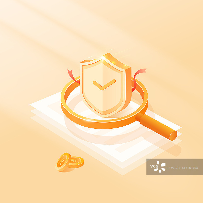 放大镜盾牌安全保护2.5d矢量插画图片素材