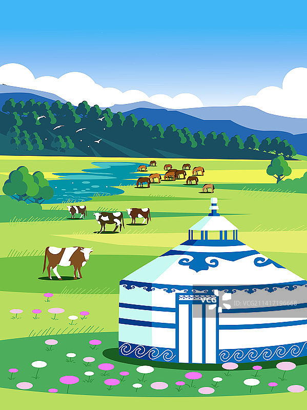 内蒙古风景扁平风矢量城市插画图片素材