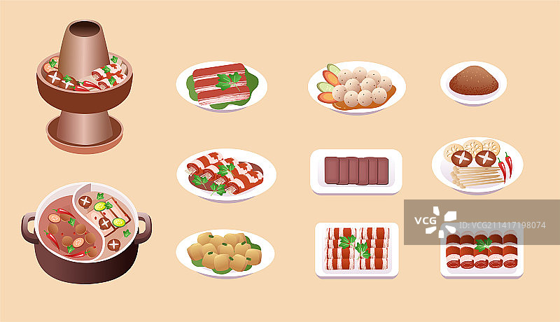 火锅食材美食插画图片素材