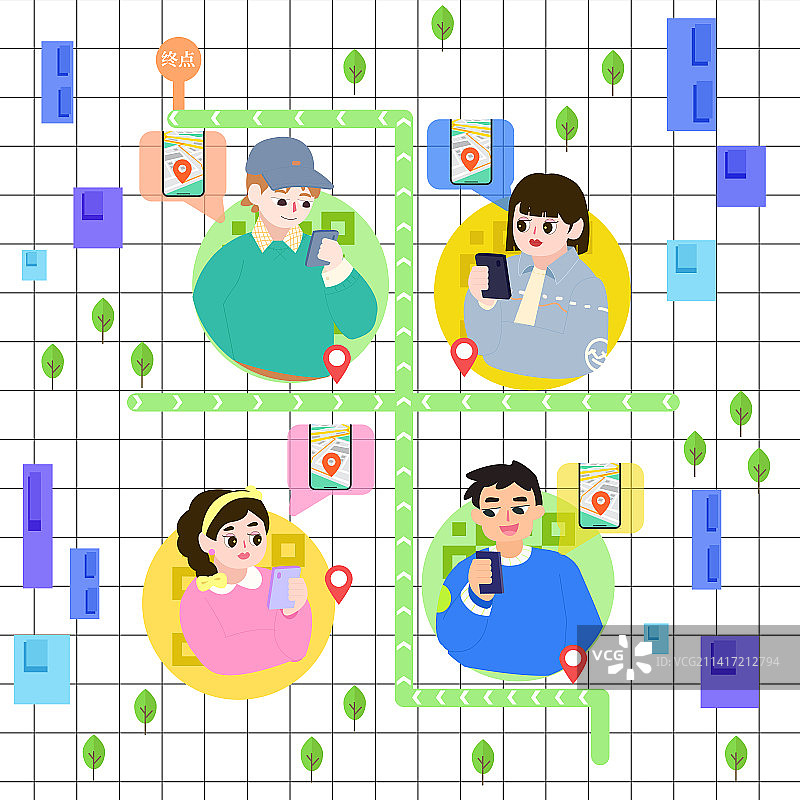 拼车路线插画图片素材