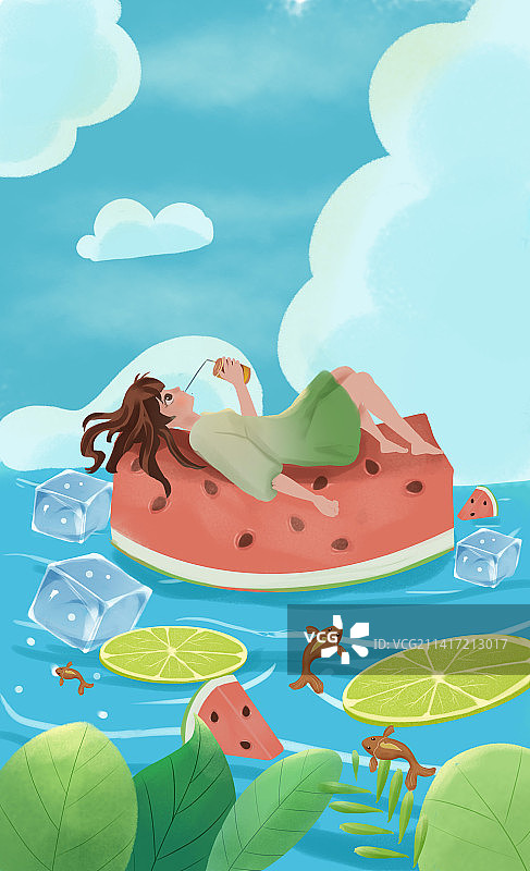 大暑节气肌理插画图片素材