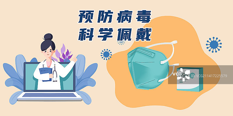 科学佩戴头戴式N95口罩图片素材