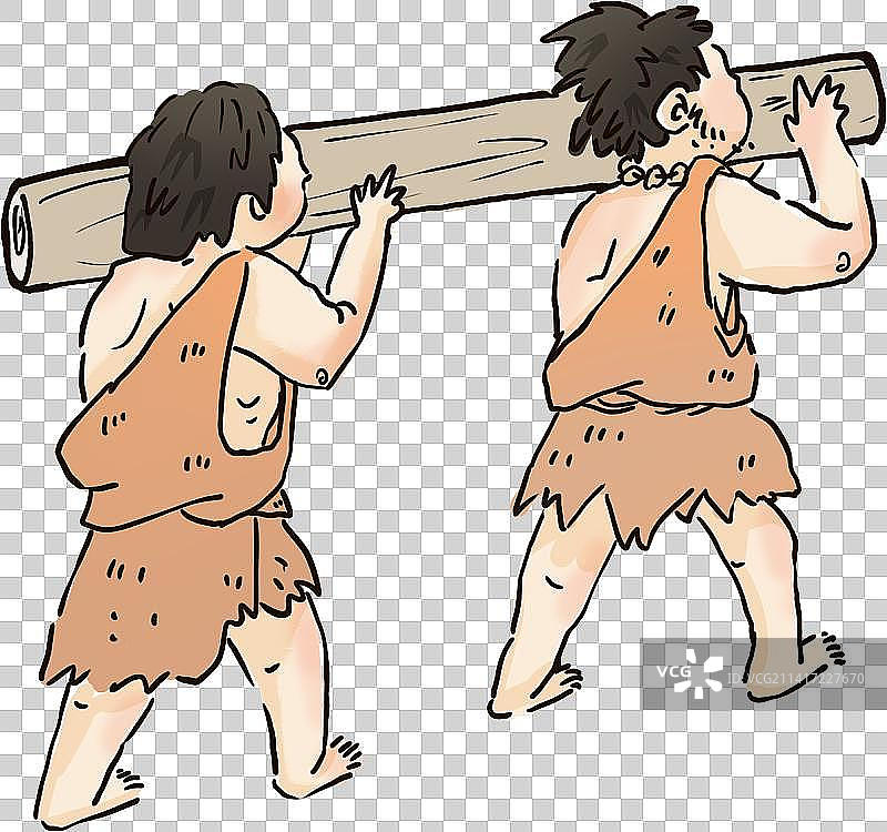 扛着木头走路的原始人元素图片素材