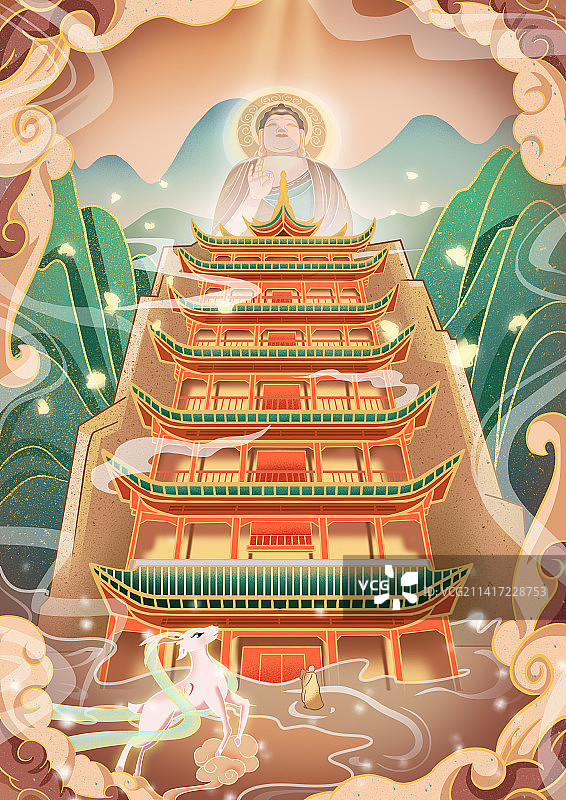 敦煌建筑插画图片素材