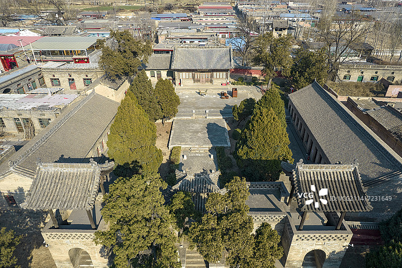 中国山西省临汾市尧都区东羊后土庙航拍图片素材