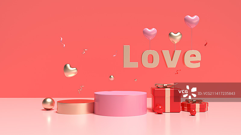 C4D三维渲染，电商情人节展台背景，化妆品产品展示西方情人节爱人伴侣谈恋爱一见钟情图片素材