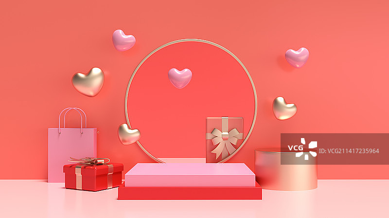 C4D三维渲染，电商情人节展台背景，化妆品产品展示西方情人节爱人伴侣谈恋爱一见钟情图片素材