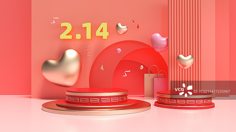 C4D三维渲染，电商情人节展台背景，化妆品产品展示西方情人节爱人伴侣谈恋爱一见钟情图片素材