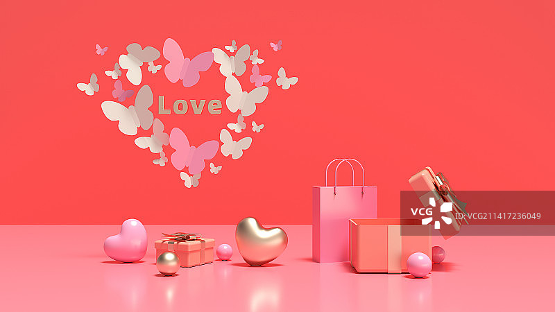 C4D三维渲染，电商情人节展台背景，化妆品产品展示西方情人节爱人伴侣谈恋爱一见钟情图片素材