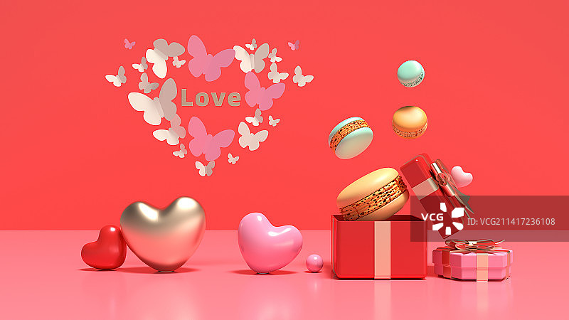 C4D三维渲染，电商情人节展台背景，化妆品产品展示西方情人节爱人伴侣谈恋爱一见钟情图片素材