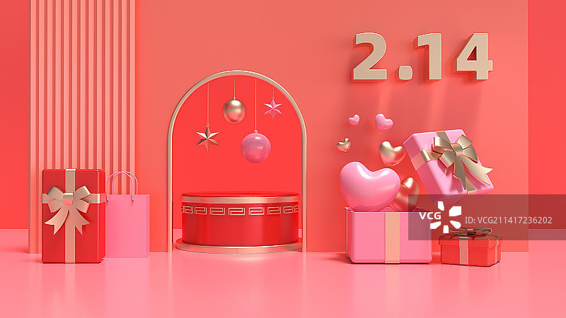 C4D三维渲染，电商情人节展台背景，化妆品产品展示西方情人节爱人伴侣谈恋爱一见钟情图片素材