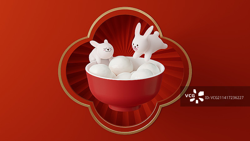 3D渲染兔年元宵节主题插画图片素材