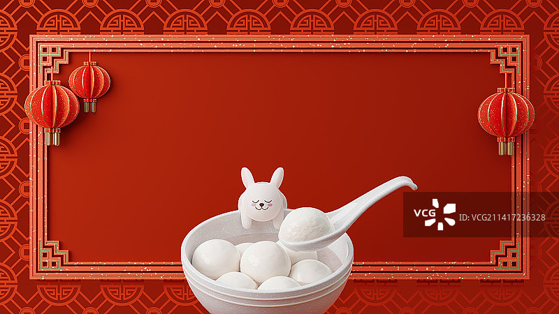 3D渲染兔年元宵节主题插画图片素材