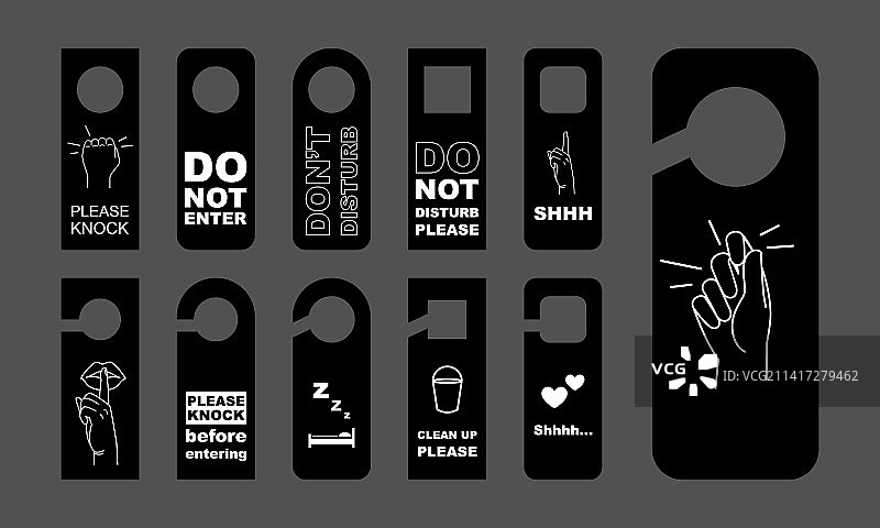 不同类型的酒店客房门把手挂牌图片素材