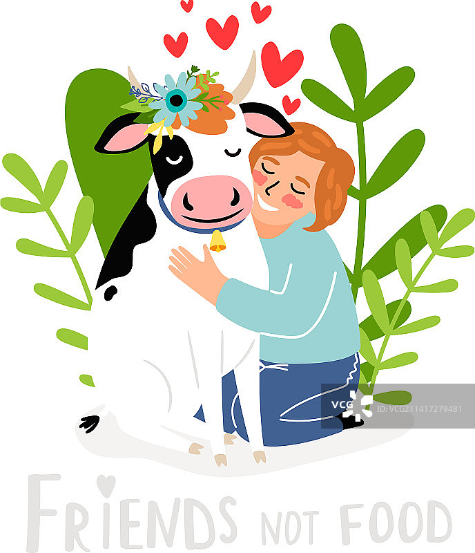 善良的小女孩喜爱动物图片素材