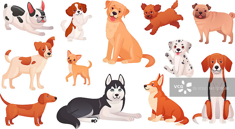 不同品种的卡通小狗图片素材