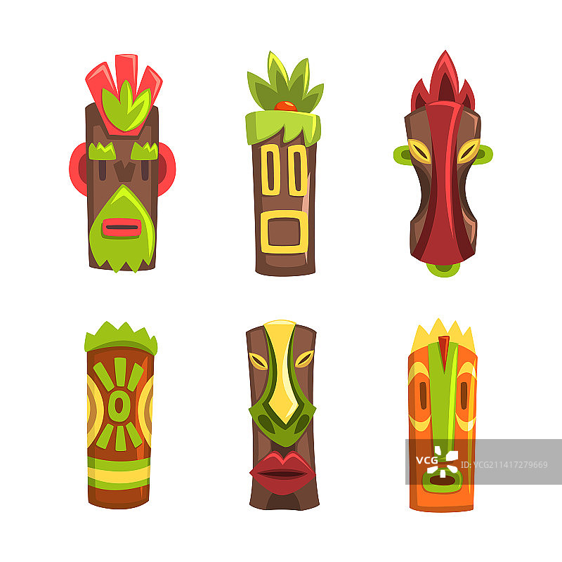 部落民族风格木制面具与装饰图片素材