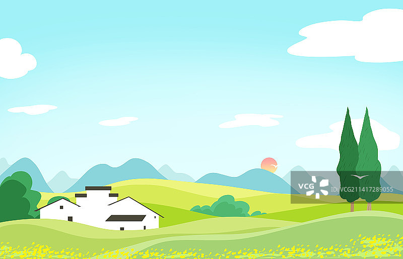 新农村建设振兴乡村风景插画图片素材