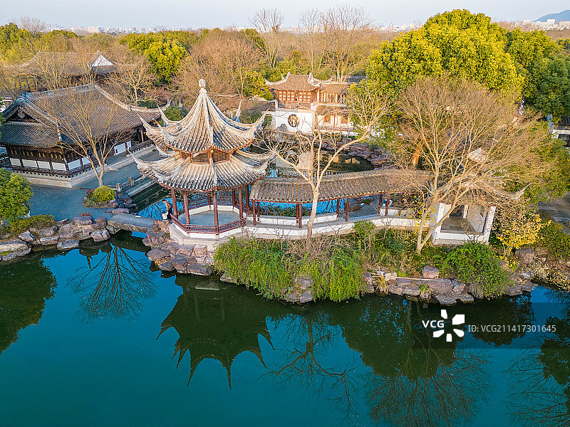 杭州西溪湿地高庄景区航拍图片素材