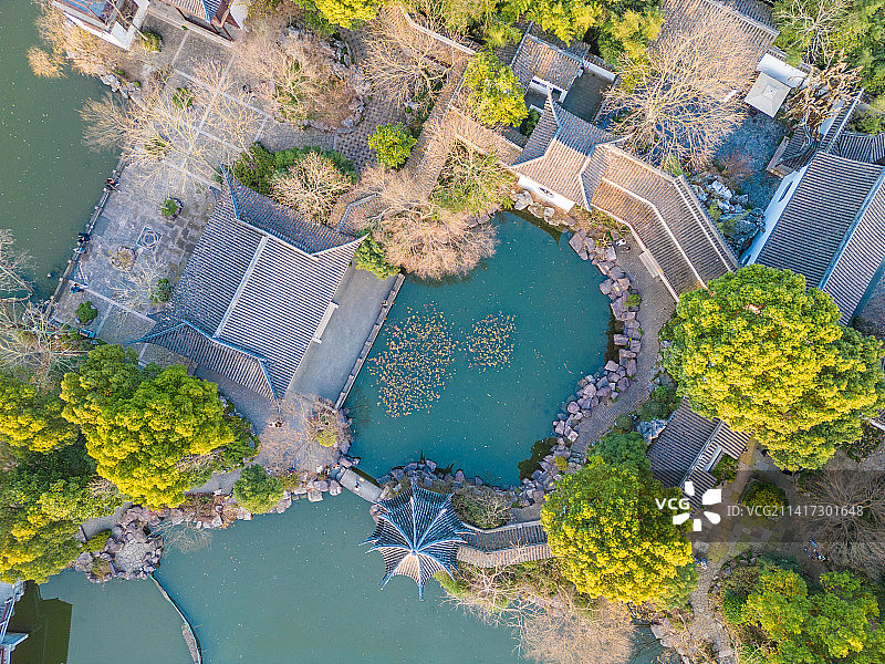 杭州西溪湿地高庄景区航拍图片素材