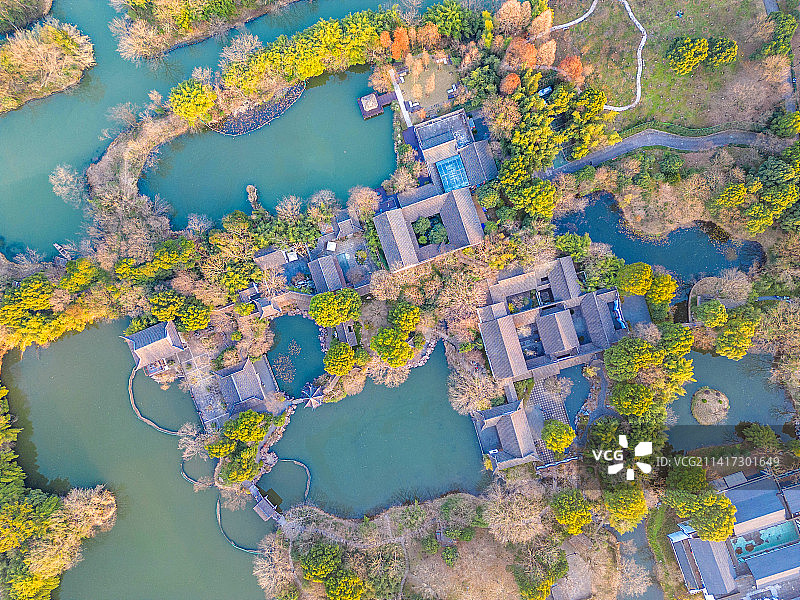 杭州西溪湿地高庄景区航拍图片素材