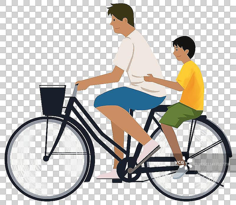 父亲节父爱亲子互动亲情关爱关心呵护成长接送上学放学骑自行车元素插画图片素材