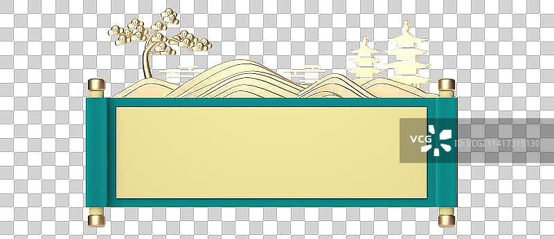 山水画卷中国风3D边框图片素材
