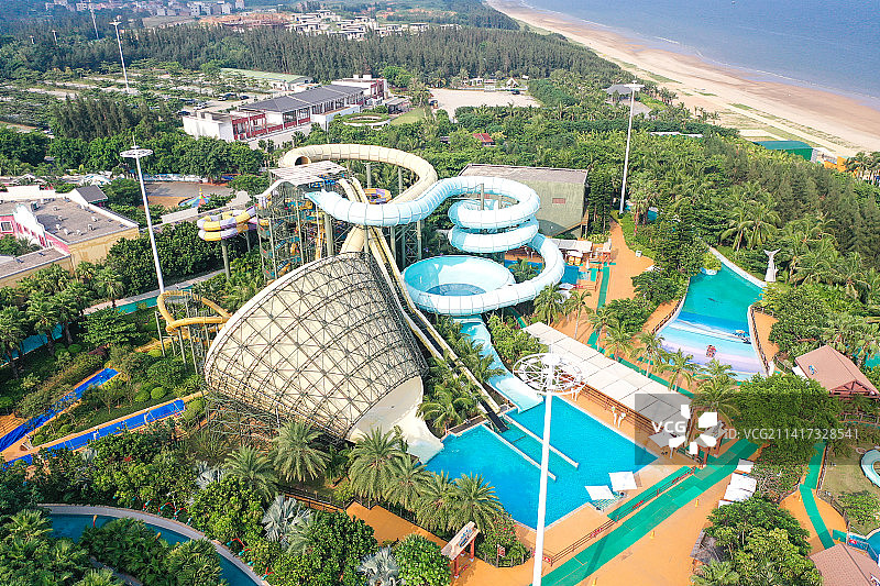 湛江吴川鼎龙湾德萨斯水上世界航拍全景图片素材
