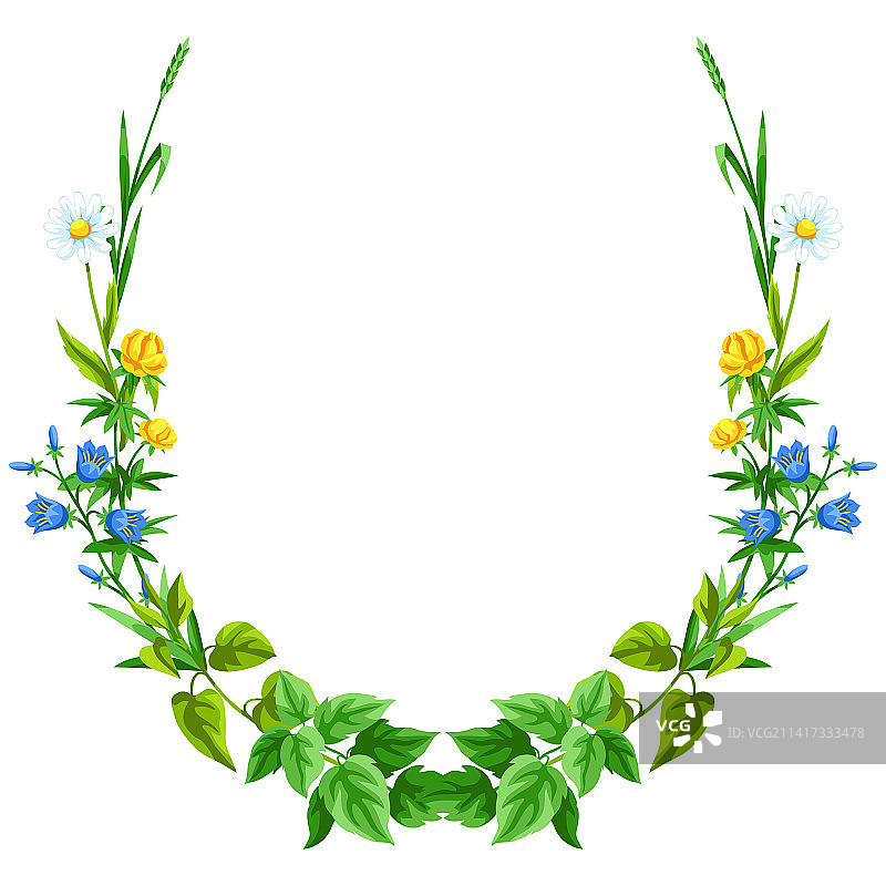 草地花卉、香草和谷物边框图片素材