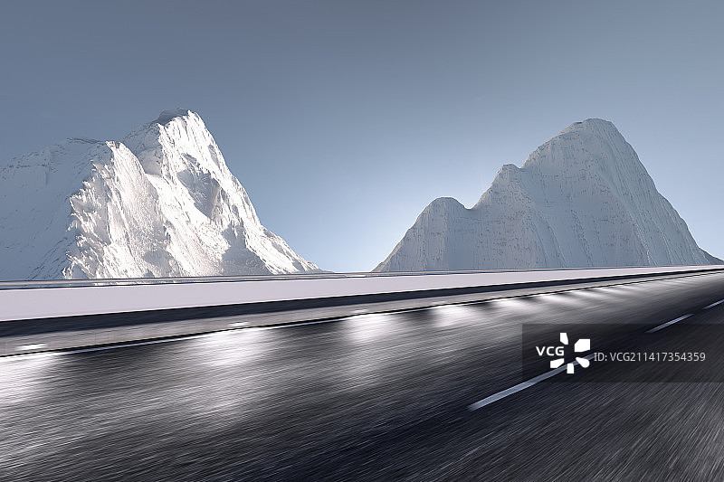 冬季雪山与公路路面图片素材