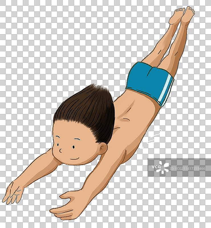 夏天夏季户外小朋友孩子儿童游泳锻炼健身跳跃动作生活方式插画图片素材