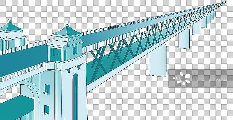 湖北武汉长江大桥俯瞰远景插画图片素材