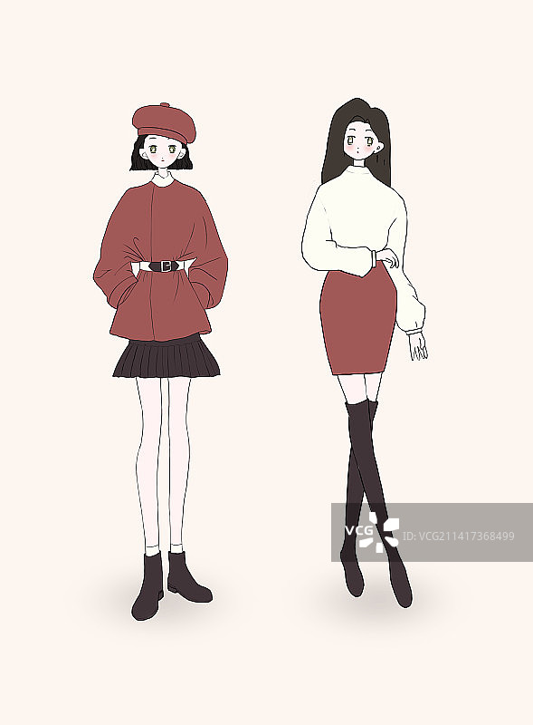 少女简约大气全身手绘插画图片素材