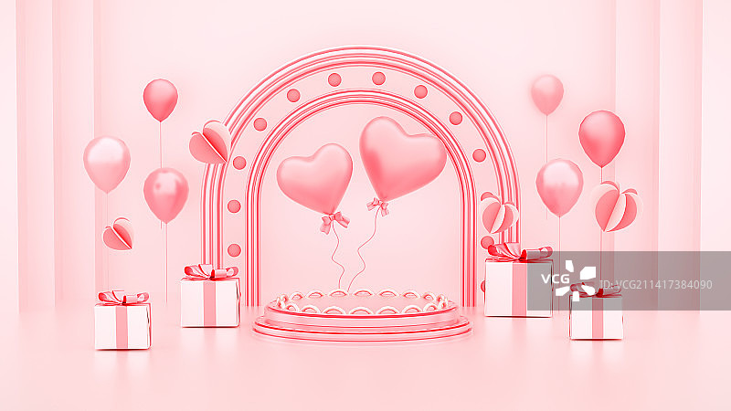 粉色情人节电商展台场景图片素材
