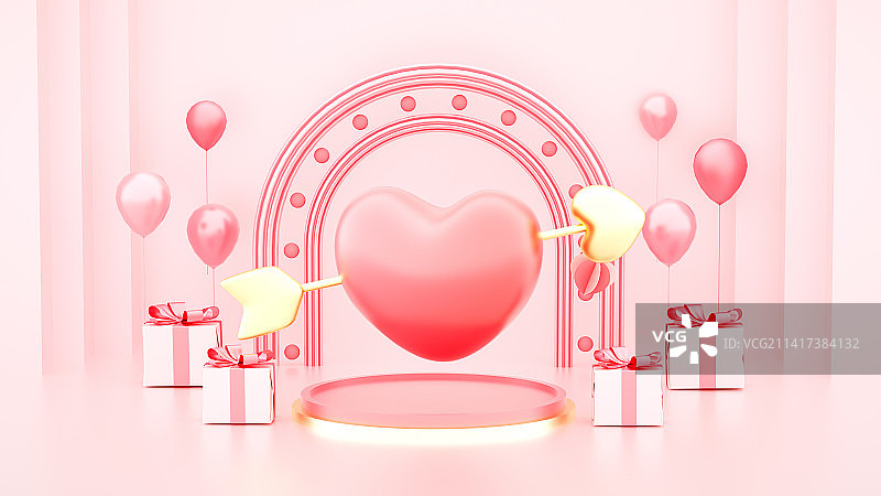 粉色情人节电商展台场景图片素材