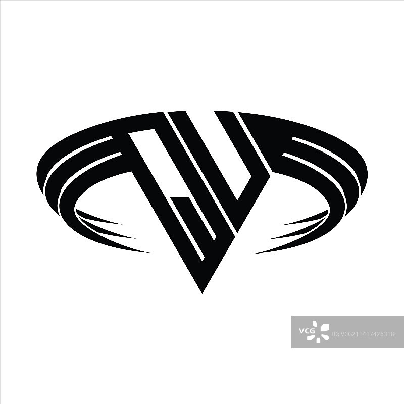 带有三角形切片的QU字母标志图片素材