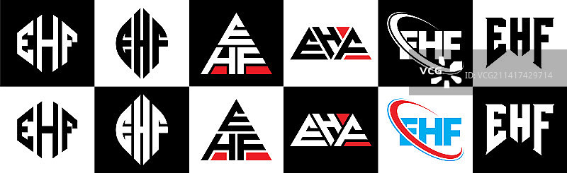 六种风格的EHF字母标志设计EHF多边形图片素材