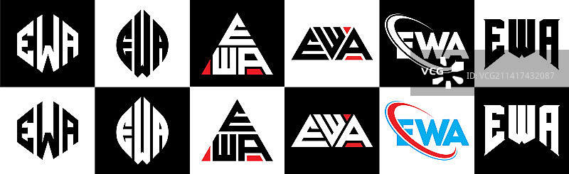 EWA字母六种风格多边形标志设计图片素材