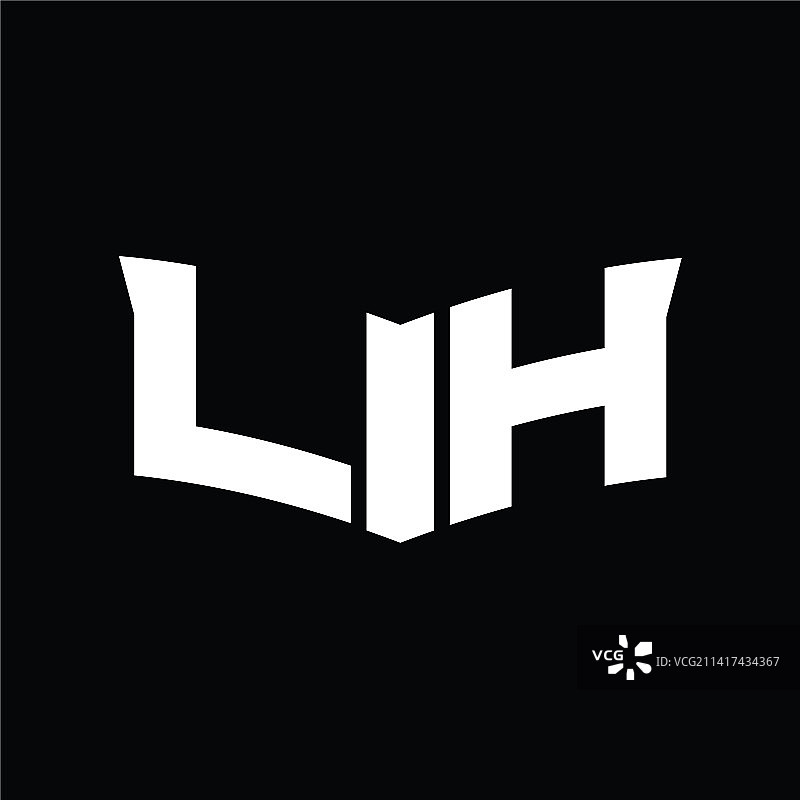 带有盾牌切片形状设计的LH首字母组合标志图片素材